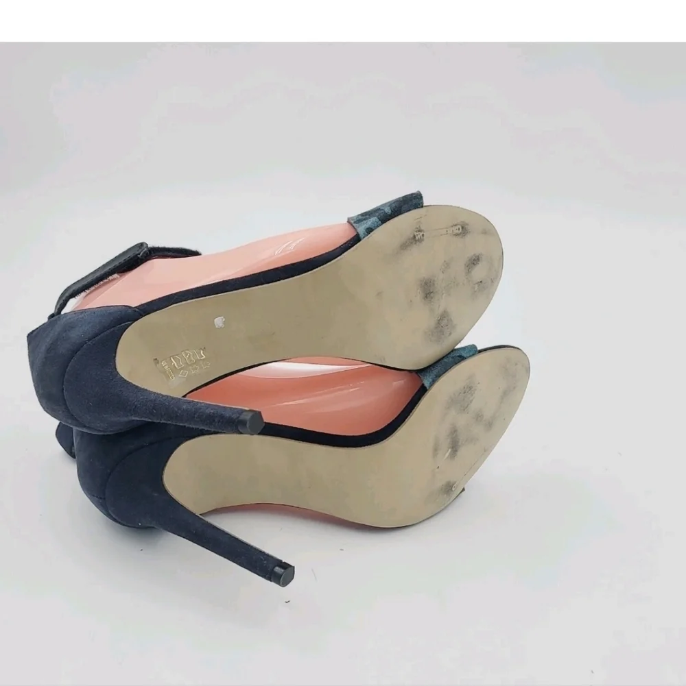 Won Hundred Blue Camo Ankle Strap Peep Toe Stiletto Heel Pumps Size 38 / US 8